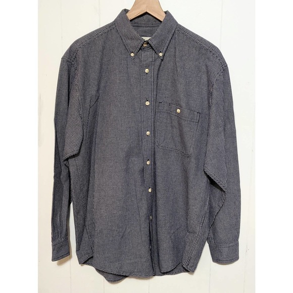 Eddie Bauer M Blue Check Plaid Long Sleeve Button Down Shirt Men's Front Pocket - Picture 4 of 4